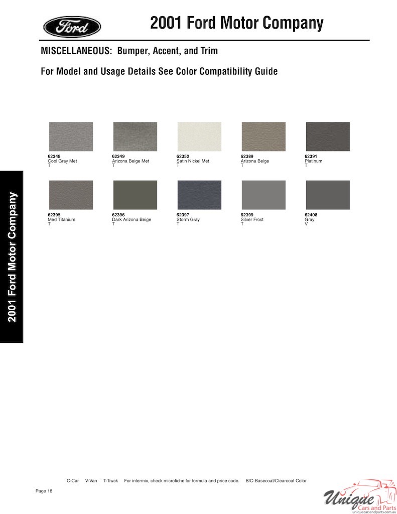 2001 Ford Paint Charts Sherwin-Williams 8